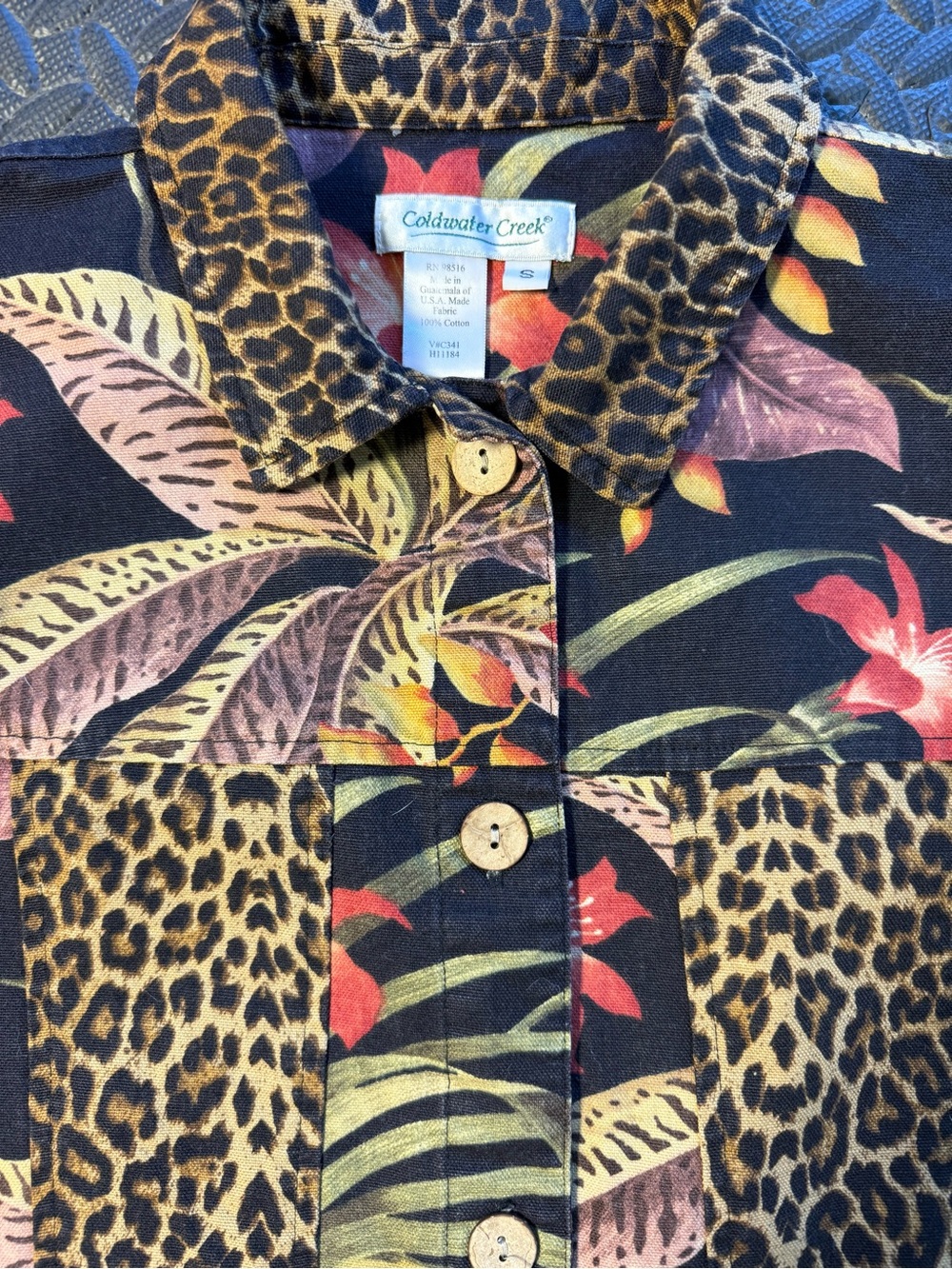 90’s Vintage Coldwater Creek Black Floral and Leopard Print Cotton Vest Size S - Picture 3 of 8